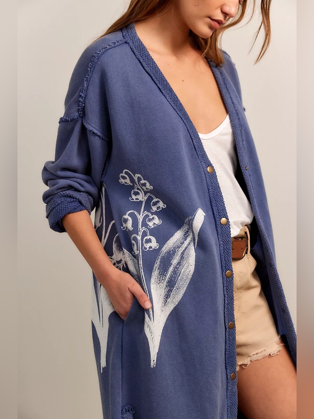 NWT FREE PEOPLE Dutch Maxi Cardi | Navy Combo MSRP $198 Size M - Picture 3 of 5
